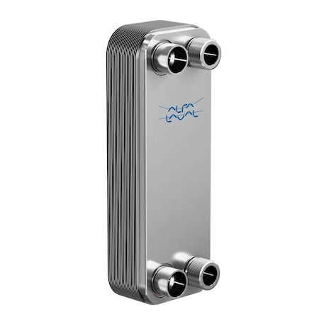 Alfa Laval 100 Stainless Steel Plate Heat Exchanger, AISI 316L, 20 Plates, Single Circuit, 1 Thread Port AlfaNova 27-20H